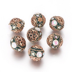 Perles Indonésiennes manuelles, avec strass et les accessoires en laiton, ronde, or clair, gris ardoise foncé, 16.5~18.3x16x16.5mm, Trou: 1.8mm