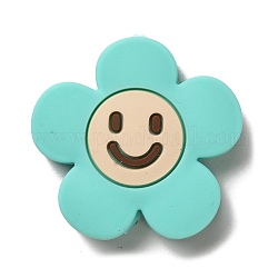 Silikonperlen, Blume mit lächelndem Gesicht, Beißperlen aus Silikon, Türkis, 30x31x8.5 mm, Bohrung: 3 mm