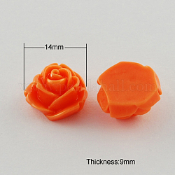 Resin Cabochons, Flower, Dark Orange, 14x9mm