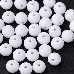 Perles acryliques opaques, ronde, blanc, 10x9mm, Trou: 2mm, environ 940 pcs/500 g