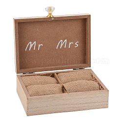 Boîte à bagues double mariage en bois rectangle gorgecraft, avec doublure d'oreiller en toile de jute, burlywood, 15.3x13.2x5.1 cm