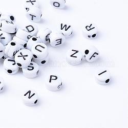 Perles de lettre de trou horizontal acryliques artisanales, plat rond, noir, lettre, 6~7x3.5~4mm, Trou: 2mm, environ 3600 pcs/500 g