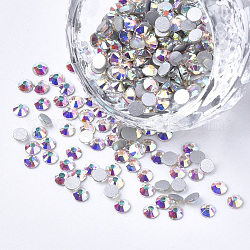 Glass Flat Back Rhinestone Cabochons, Back Plated, Faceted Half Round, Crystal AB, SS12, 3~3.2x1.5mm, about 1440pcs/bag