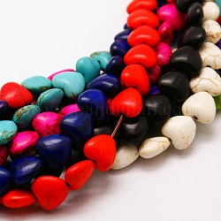 Heart Synthetic Turquoise Beads Strands, Dyed, Mixed Color, 12x12x5mm, Hole: 1mm, about 36pcs/strand, 15.7 inch