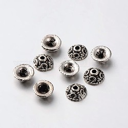 Шапочки и конусы для бусин, сплав, тибетский стиль, античное серебро, 6x2.5 мм, отверстие : 1 мм