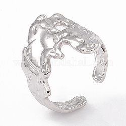304 anillo de puño abierto de flor ancha de acero inoxidable para mujer, color acero inoxidable, diámetro interior: 17 mm