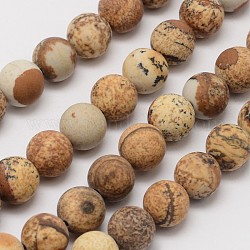 Chapelets de perles en jaspe avec images naturelles, mat, ronde, 8mm, Trou: 1mm, Environ 48 pcs/chapelet, 15.1 pouce