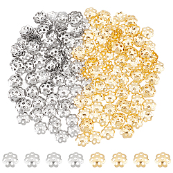 UNICRAFTALE About 240pcs Stainless Steel Spacer Bead Caps 2 Colors Flower End Cap Spacers Golden Caps Spacer Beads Jewelry Making Metal Bead Caps for Bracelet Necklace 6mm Diameter