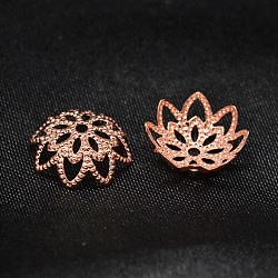 Rack Plating and Vacuum Plating Brass Bead Caps, Cadmium Free & Lead Free, Rose Gold, 10x3mm, Hole: 1mm