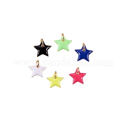 Латунные подвески, с эмалью и кольцами для прыжков, звезда, реальный 18k позолоченный, разноцветные, 15x16x3 мм, отверстие : 5 мм, 6 цветов, 1 шт / цвет, 6 шт / коробка