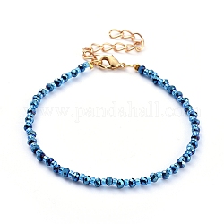 Beaded Bracelets, with Electroplate Glass Beads & Seed Beads, Brass Crimp Beads and Lobster Claw Clasps, Light Sky Blue, 7-1/8 inch(18cm)