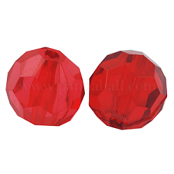 Abalorios de acrílico redondas facetas, rojo, aproximamente 12 mm de diámetro, agujero: 2 mm