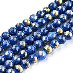 Природного нефрита нитей бисера, золотой фольгой, окрашенные, круглые, светло-синий, 4 мм, отверстие : 1 мм, около 92~95 шт / нитка, 14.96 дюйм (38 см)