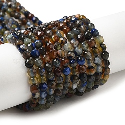 Chapelets de perles d'agate naturelle, facette, ronde, teints et chauffée, bleu marine, 4mm, Trou: 0.8mm, Environ 88~94 pcs/chapelet, 14.76~15.87'' (37.5~40.3 cm)