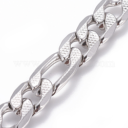 304 Stainless Steel Figaro Chains, Unwelded, Textured, Stainless Steel Color, 9.5mm, Links: 18.7x9.5x2.5mm and 14x9.5x2.5mm