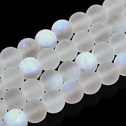 Brins de perles de verre dépoli transparent, demi couleur ab plaqué, ronde, fumée blanche, 8x7mm, Trou: 1mm, Environ 51~55 pcs/chapelet, 14.37~15.55 pouce (36.5~39.5 cm)