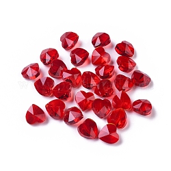 Perles en verre transparentes, facette, cœur, rouge, 10x10x7mm, Trou: 1~1.2mm