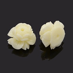 Synthetic Coral Beads, Flat Back Lotus Flower Beads, Dyed, Creamy White, 18x12mm, Hole: 2.5mm