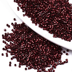 11/0 Grade A Glass Seed Beads, Cylinder, Uniform Seed Bead Size, Metallic Colours, Dark Red, 1.5x1mm, Hole: 0.5mm, about 20000pcs/bag