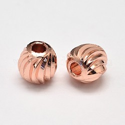 Perline distanziate tonde ondulate in ottone placcate in rack e sottovuoto, oro roso, 5mm, Foro: 2 mm