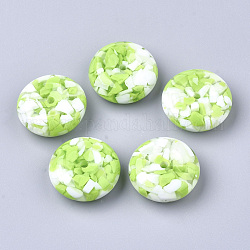 Resin Beads, Imitation Gemstone Chips Style, Flat Round, Lime, 26x10mm, Hole: 3mm
