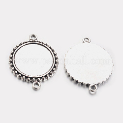 Tibetan Style Alloy Flat Round Cabochon Connector Settings, Cadmium Free & Lead Free, Antique Silver, Tray: 24mm, 40x31x2.5mm, Hole: 2mm