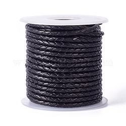 Cordino di cuoio intrecciato, corda di gioielli di pelle, diy materiale per gioielli, con la bobina, nero, 3.3mm, 10iarde/rotolo