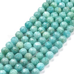 Chapelets de perles en amazonite naturelle, étoiles coupées perles rondes, facette, 7~8x8mm, Trou: 0.9mm, Environ 49 pcs/chapelet, 14.92 pouce (37.9 cm) ~ 15.75 pouces (40 cm)