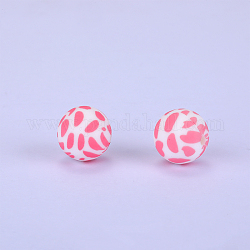 Printed Round Silicone Focal Beads, Pink, 15x15mm, Hole: 2mm