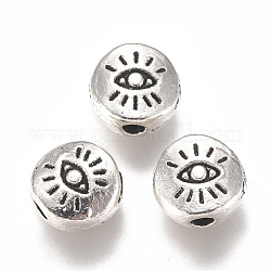 Perline in lega, piatta e rotonda con occhi, argento antico, 6x3mm, Foro: 1 mm