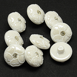 Taiwán botones de caña del rhinestone de acrílico, lustre de la perla, 1 agujero, plano y redondo, whitesmoke, 13x8mm, agujero: 1~3 mm