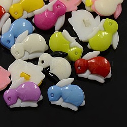 Acrylic Shank Buttons, 1-Hole, Dyed, Rabbit, Mixed Color, 20x15x5mm, Hole: 2mm