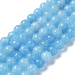 Brins de perles imitation aigue-marine en jade naturel, ronde, teinte, lumière bleu ciel, 8mm, Trou: 1.2mm, Environ 48 pcs/chapelet, 14.57~14.69'' (37~37.3 cm)