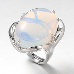 Adjustable Oval Brass Opalite Wide Band Rings, 17mm, Tray: 28x22mm