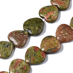 Chapelets de perles en unakite naturelle, cœur, 19~20x20x5~7mm, Trou: 0.6mm, Environ 22 pcs/chapelet, 15.94 pouce (40.5 cm)
