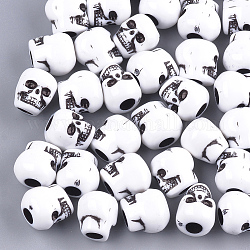 Perles en acrylique de style artisanal, crane, blanc, 10x9x10mm, Trou: 3.5~4mm