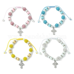 Bracelet pendentif en alliage de strass pour femmes, bracelets de perles tressées en perles de verre et en argile polymère, couleur mixte, diamètre intérieur: 1-3/4~3-3/8 pouce (4.5~8.5 cm)