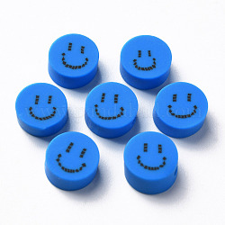 Бусины из полимерной глины , для поделок ювелирных изделий, плоские круглые с улыбающееся лицо, стальной синий, 9x4~5 мм, отверстие : 1.6 мм