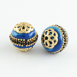 Round Handmade Grade A Rhinestone Indonesia Beads, with Alloy Antique Golden Metal Color Cores, Royal Blue, 17.5x16~19mm, Hole: 2mm