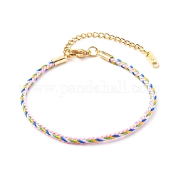Nylon Twist Cord Bracelets, with 304 Stainless Steel Findings, Pink, 7.48 inch(19cm)