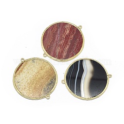 Connettori di collegamenti di pietre preziose naturali, con i risultati in ottone tono oro, rotondo e piatto, 47.5~48x41.5~42x2~2.5mm, Foro: 1.6~1.8 mm