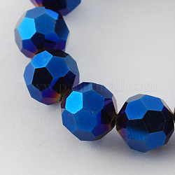 Hebras de cuentas de vidrio electrochapado facetadas (32 facetas), redondo, azul chapado, 6x5mm, agujero: 1 mm, aproximamente 100 pcs / cadena, 21 pulgada