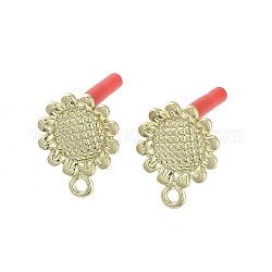 Rack Plating Golden Alloy Stud Earring Findings, with Loops and 304 Stainless Steel Pins, Cadmium Free & Nickel Free & Lead Free, Flower, 15.5x12mm, Hole: 1.6mm, Pin: 0.7x10mm