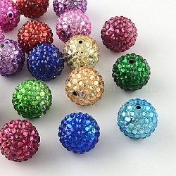 Perles graduées en résine transparente avec strass, avec des perles rondes acrylique uv de placage à l'intérieur, couleur mixte, 20mm, Trou: 2~2.5mm