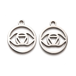 316 Surgical Stainless Steel Pendants, Laser Cut, Chakra Ajna Charm, Stainless Steel Color, 15x12.5x1mm, Hole: 1.6mm