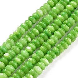 Naturali di acqua dolce perline shell fili, tinto, rondelle, verde lime, 5x3mm, Foro: 1 mm, circa 106~110pcs/filo, 15.04'' (38.2 cm)