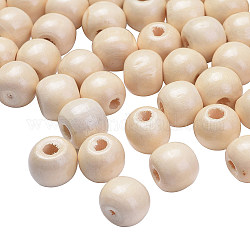 Des perles en bois naturel, perles rondes en bois à gros trous pour la fabrication artisanale, sans plomb, blanc crème, 16x13.5mm, Trou: 4mm