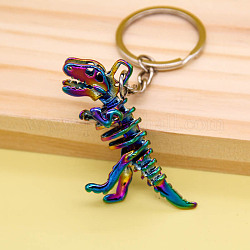 Llavero con colgante de dinosaurio y calavera de aleación de Halloween, colgante de regalo para hombre con llave de coche, color del arco iris, 5.3x1.5 cm