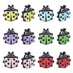 CHGCRAFT 12Pcs 6 Colors Ladybug Silicone Beads Multicolor Pen Beads Silicone Ladybug Silicone Beads Spacer Beads for Silicone Beaded Pens Card Holder Making, 31x30x9.5mm