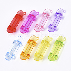 Transparent Acrylic Big Pendants, Sports Charms, Skateboard, Mixed Color, 55x17.5x11.5mm, Hole: 2mm